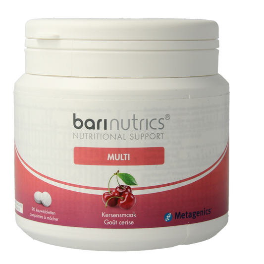Barinutrics Multi Kers vitamin supplement in a bottle of 90 tablets, showing the packaging and tablets inside.