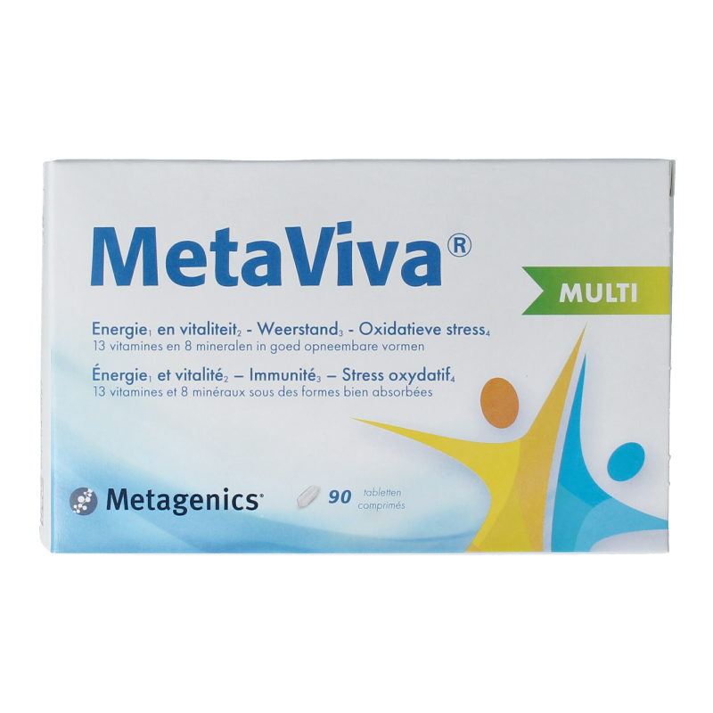 Metagenics Metaviva multivitamin tablets in a bottle, dietary supplement for daily nutrition, 90 tablets.
