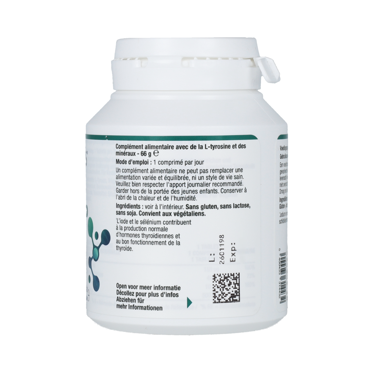 Metagenics iodine and tyrosine herbal supplement in a bottle of 60 tablets, natural ingredients for thyroid support.