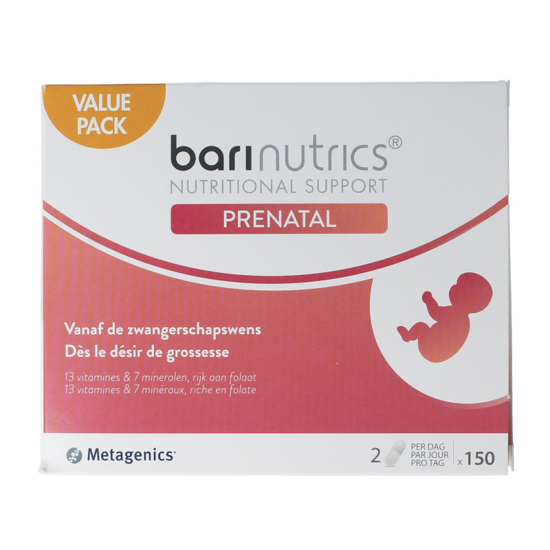 Metagenics Prenatal NFD 150 capsules, dietary supplement with herbal ingredients for prenatal health, shown in bottle with capsules