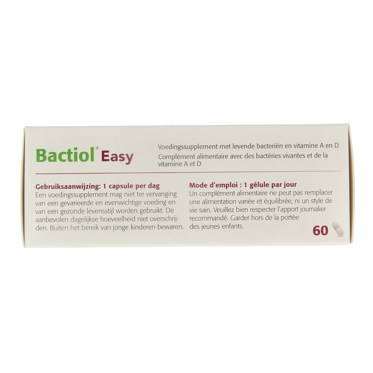 Metagenics Bactiol easy capsules containing micro-organisms, 60-count supplement for digestive health.