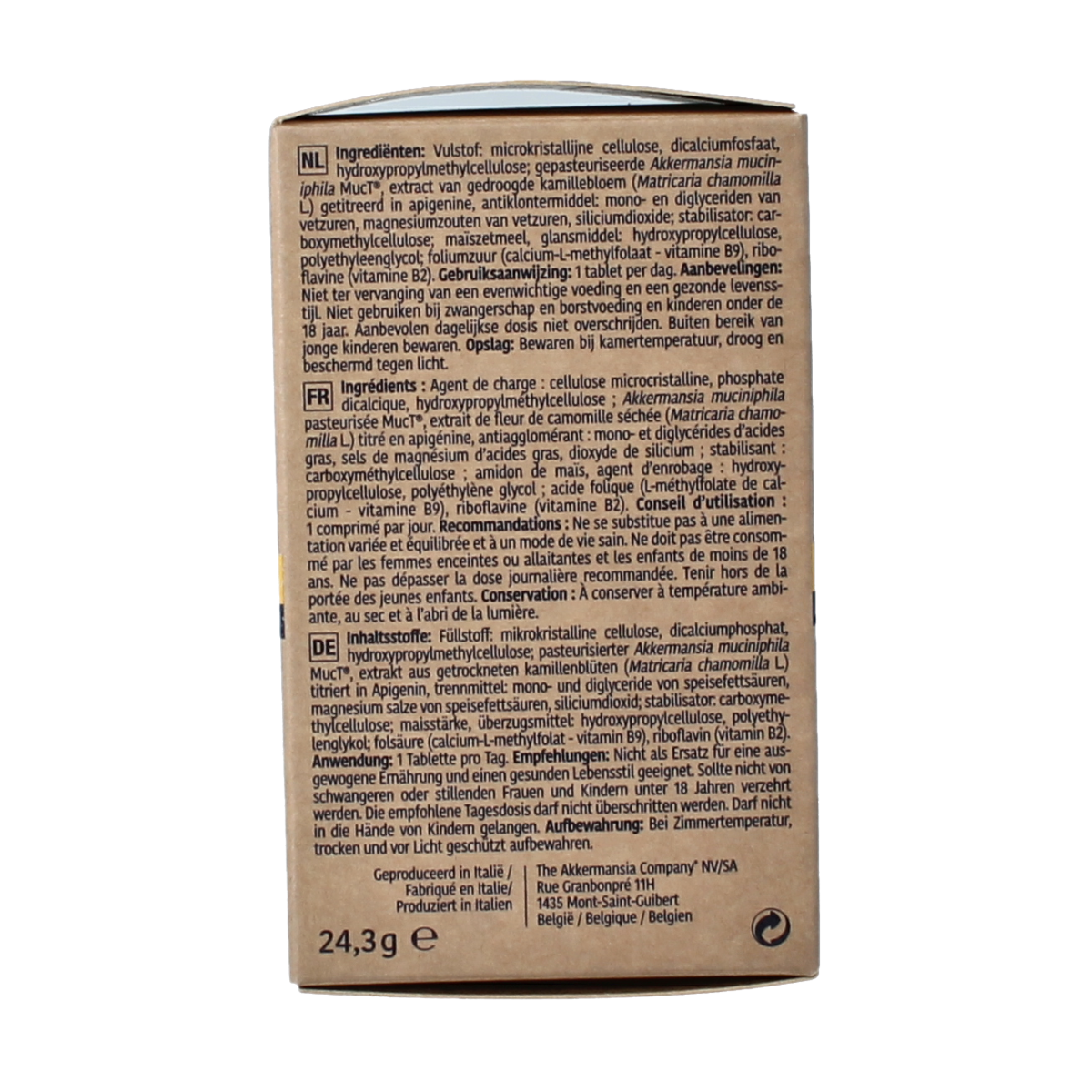 Metagenics Akkermansia Darmcomfort NFD supplement bottles with tablets, designed to support gut health and digestion.