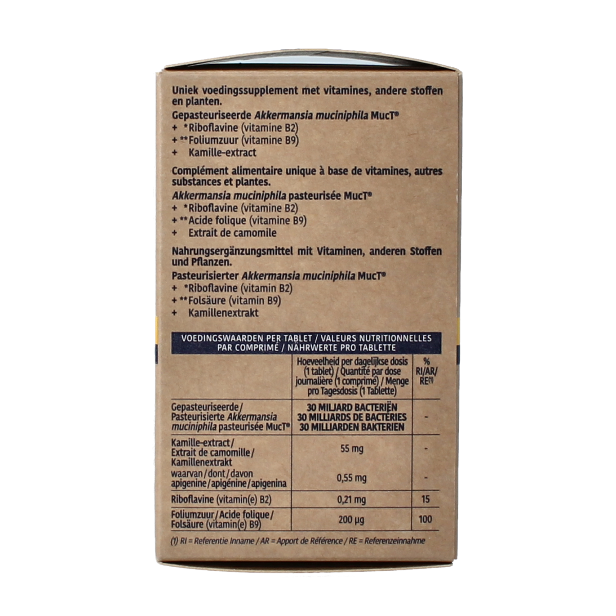 Metagenics Akkermansia darmcomfort probiotic supplement bottles with 30 tablets, dietary supplement for gut health.