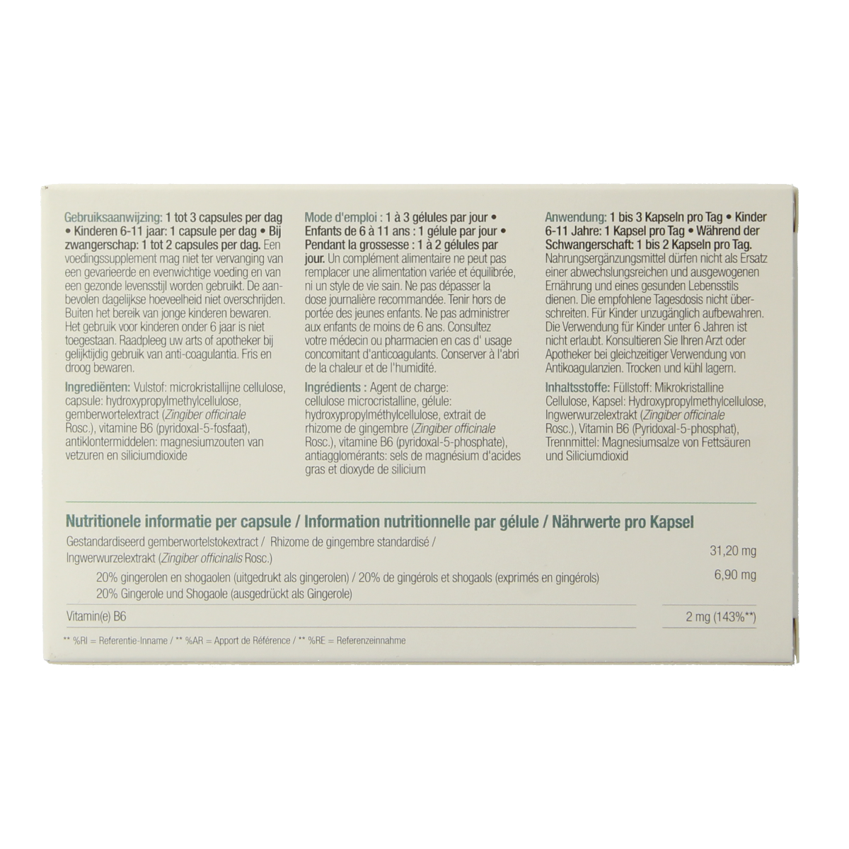 Metagenics Metaginger herbal supplement capsules, 30-count, featuring ginger and kruidenpreparaten ingredients in a clear bottle.