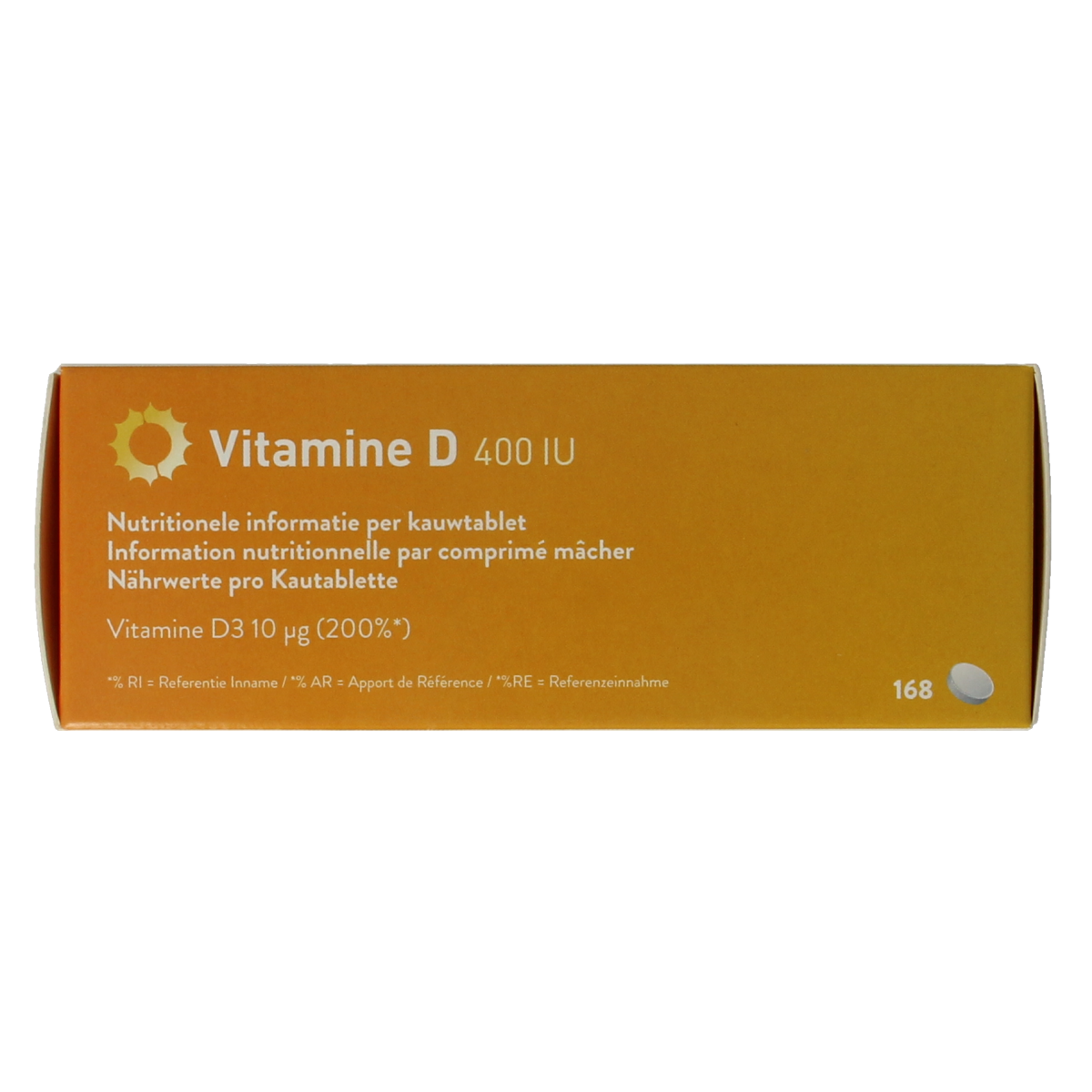 Metagenics Vitamin D 400IU chewable tablets, natural supplement for bone health, shown in a close-up image.