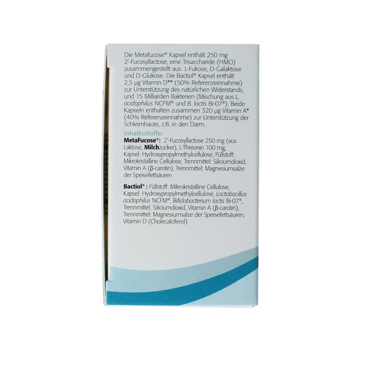 Metagenics Bactiol HMO Fucose micro-organisms capsules, 4x15 count, dietary supplement for gut health.
