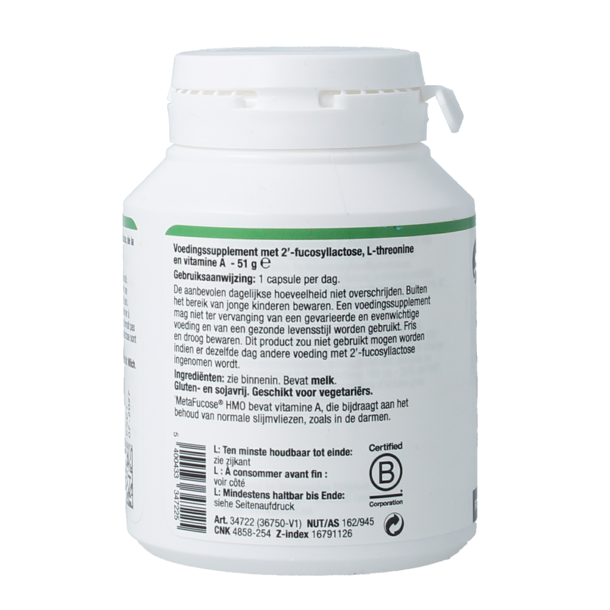 Metagenics Metafucose HMO NFD mineral supplement capsules, dietary supplement for gut health and immune support.