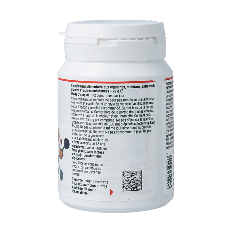 Bottle of Metagenics Metaglycemx multivitamin tablets with 60 tablets in a white container.