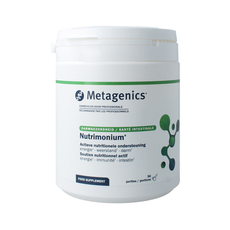 Metagenics Nutrimonium original multivitamin supplement bottle with 409 grams of vitamins and minerals for daily health support.