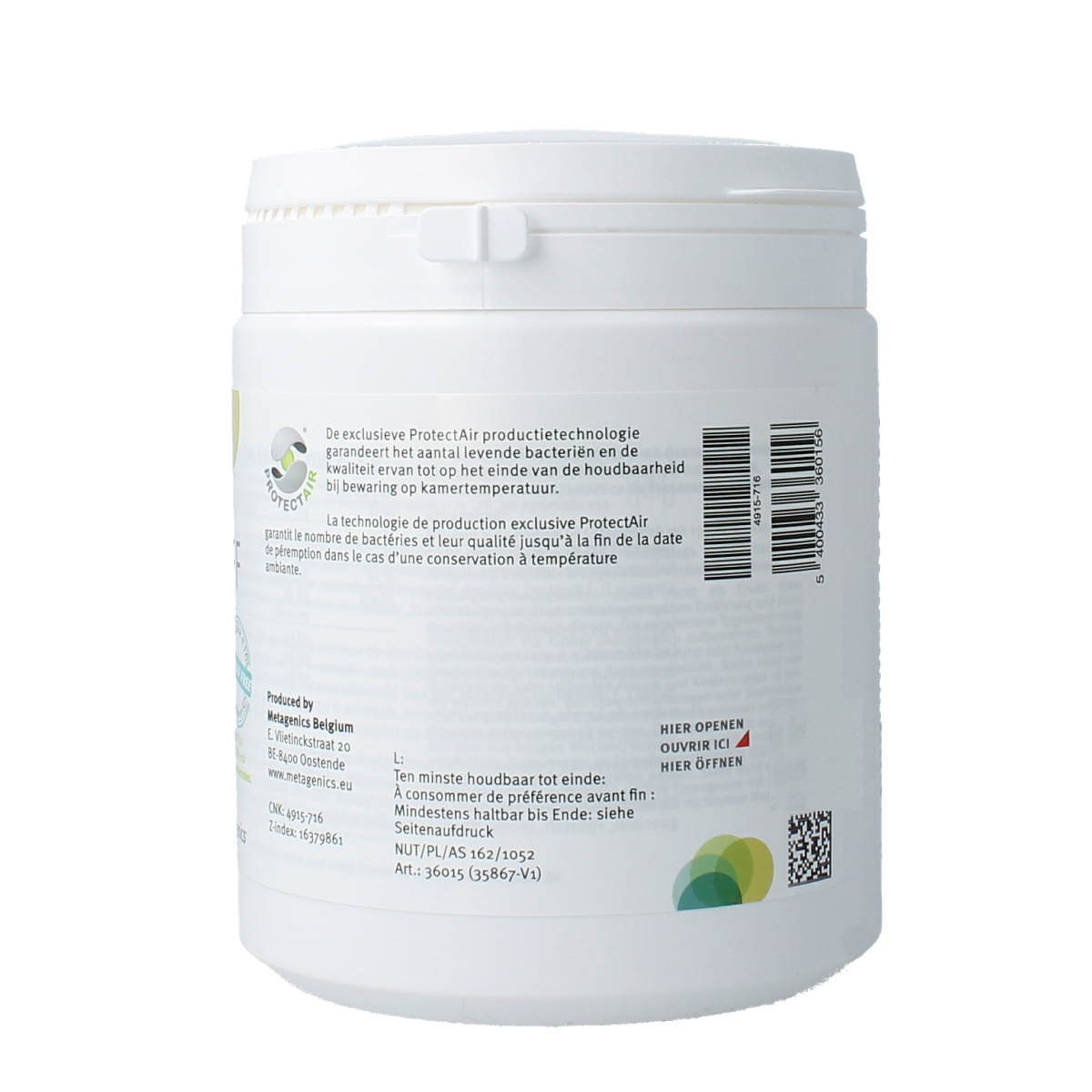 Metagenics Nutrimonium FODMAP-Free Tropical multivitamin bottle with 342g label and colorful tropical fruit imagery.