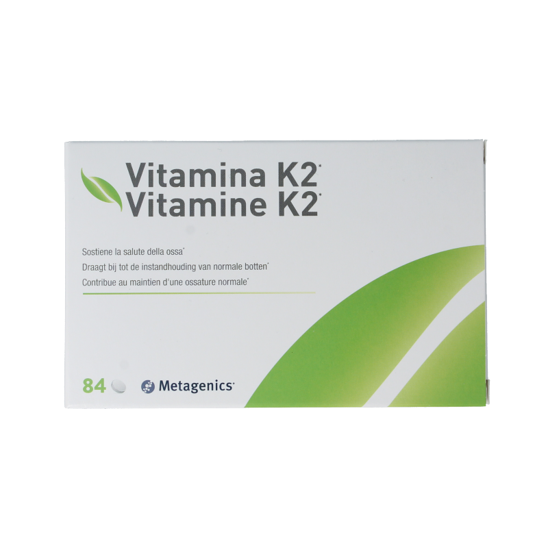 Metagenics Vitamin K2 84-tablet bottle showing the supplement packaging and label.