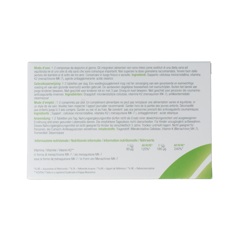 Metagenics Vitamin K2 84 tablets, dietary supplement, close-up of the bottle with tablets inside