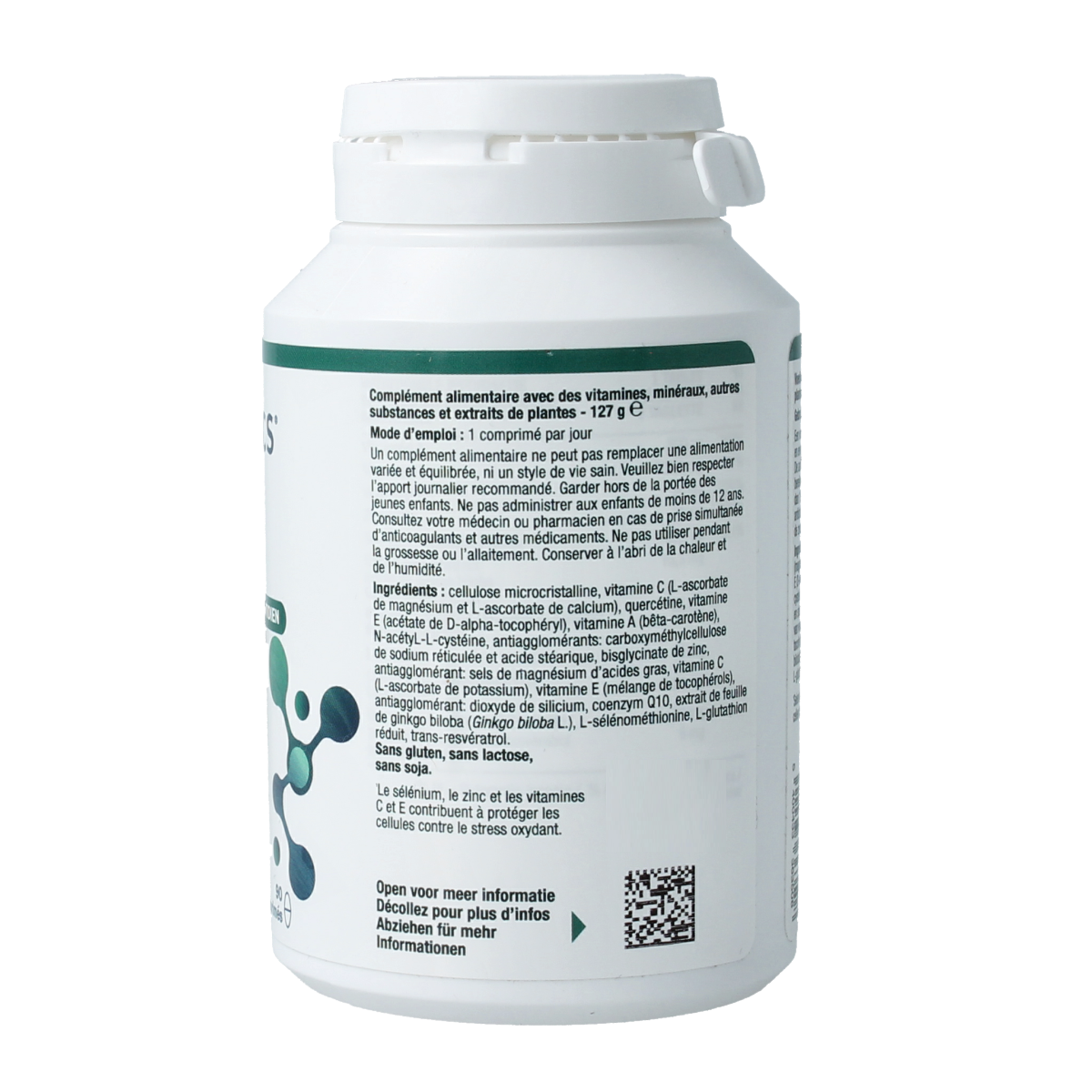 Metagenics Oxyperm NFD multivitamin tablets, dietary supplement, close-up of the 90-count bottle and tablets.