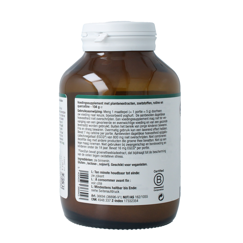 Metagenics Flavodyn NDF multivitamin supplement box with 21 servings and 104 grams of powder in a white container.
