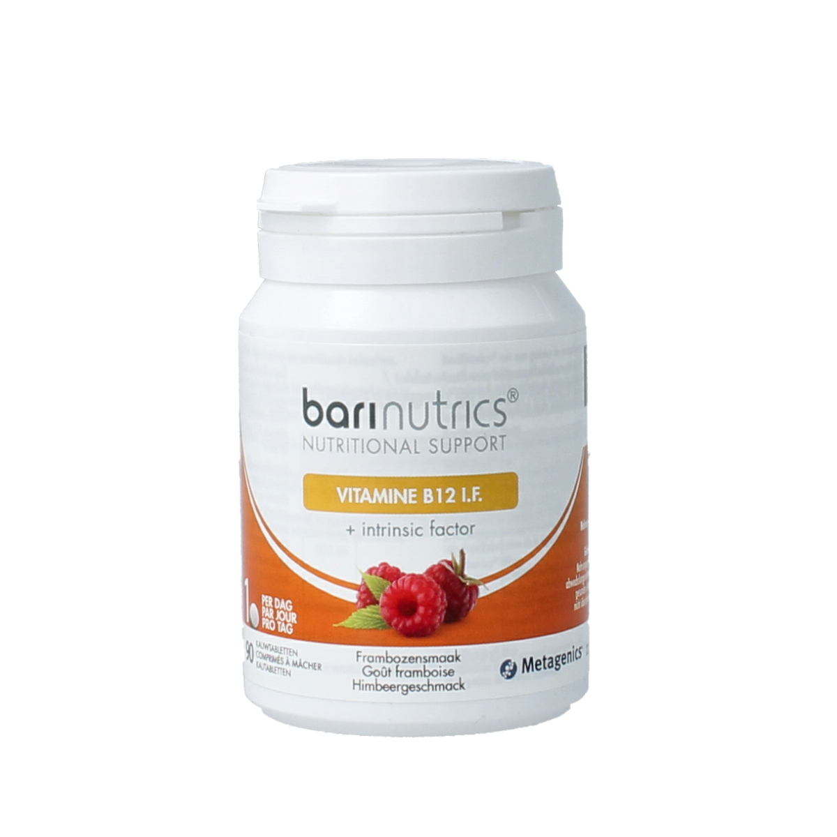 Barinutrics Vitamin B12 framboos chewable tablets, 90 count, vitamin supplement with raspberry flavor, natural health support