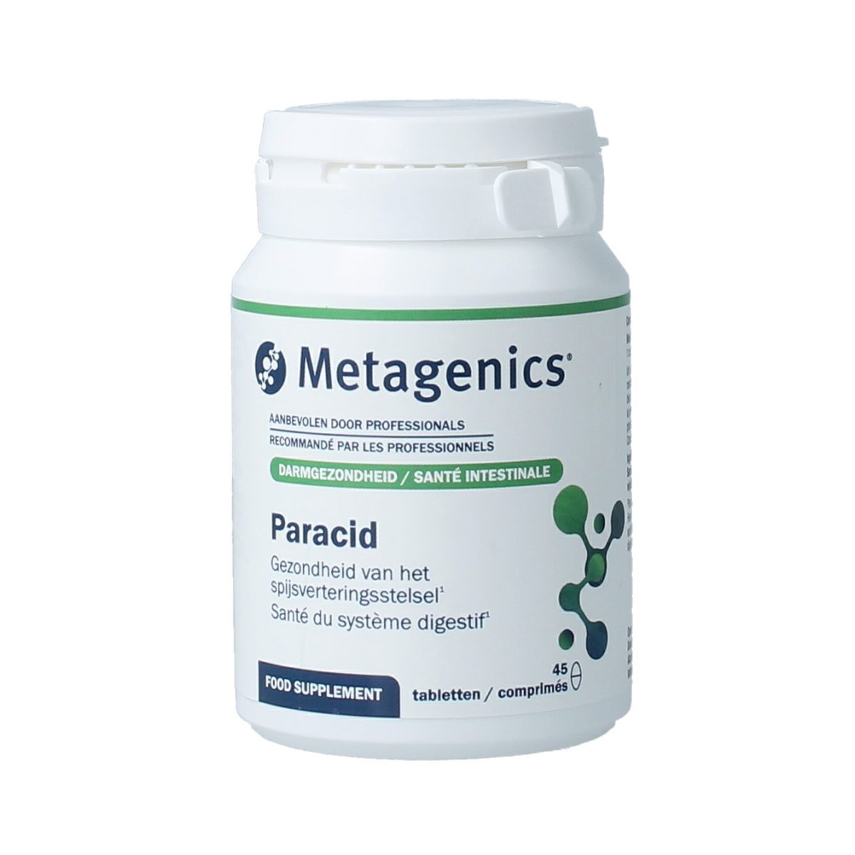 Metagenics Paracid 45 tablets, herbal supplement in blister pack, natural herbal remedy for digestive health.