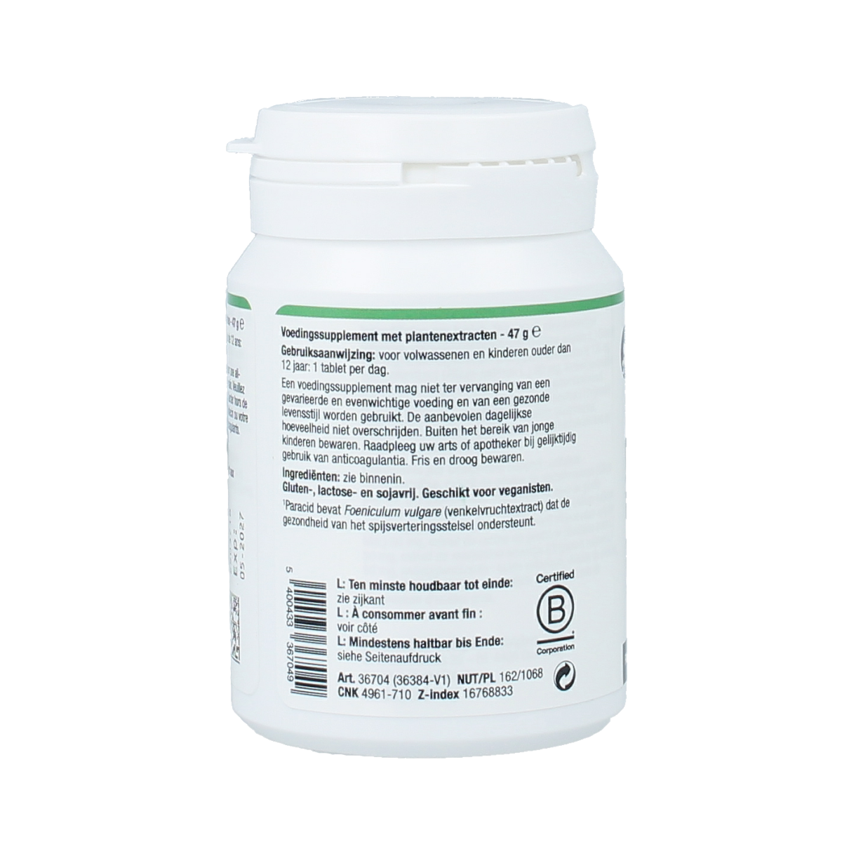 Metagenics Paracid herbal supplement tablets, natural kruidpreparaten for digestive health, shown in blister pack.