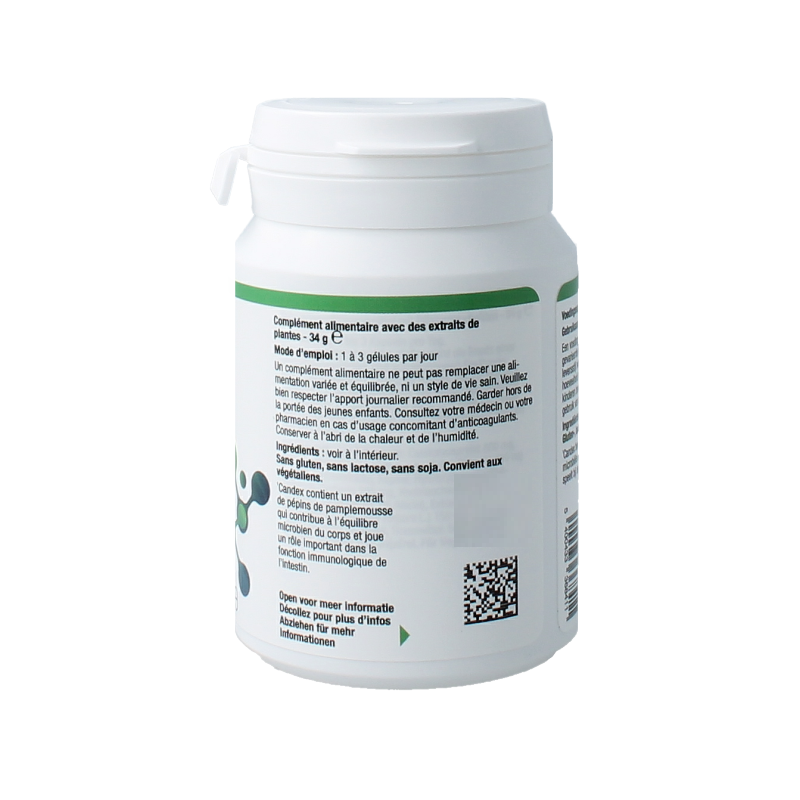 Bottle of Metagenics Candex 45 capsules, herbal supplement with capsules for digestive health and natural support.