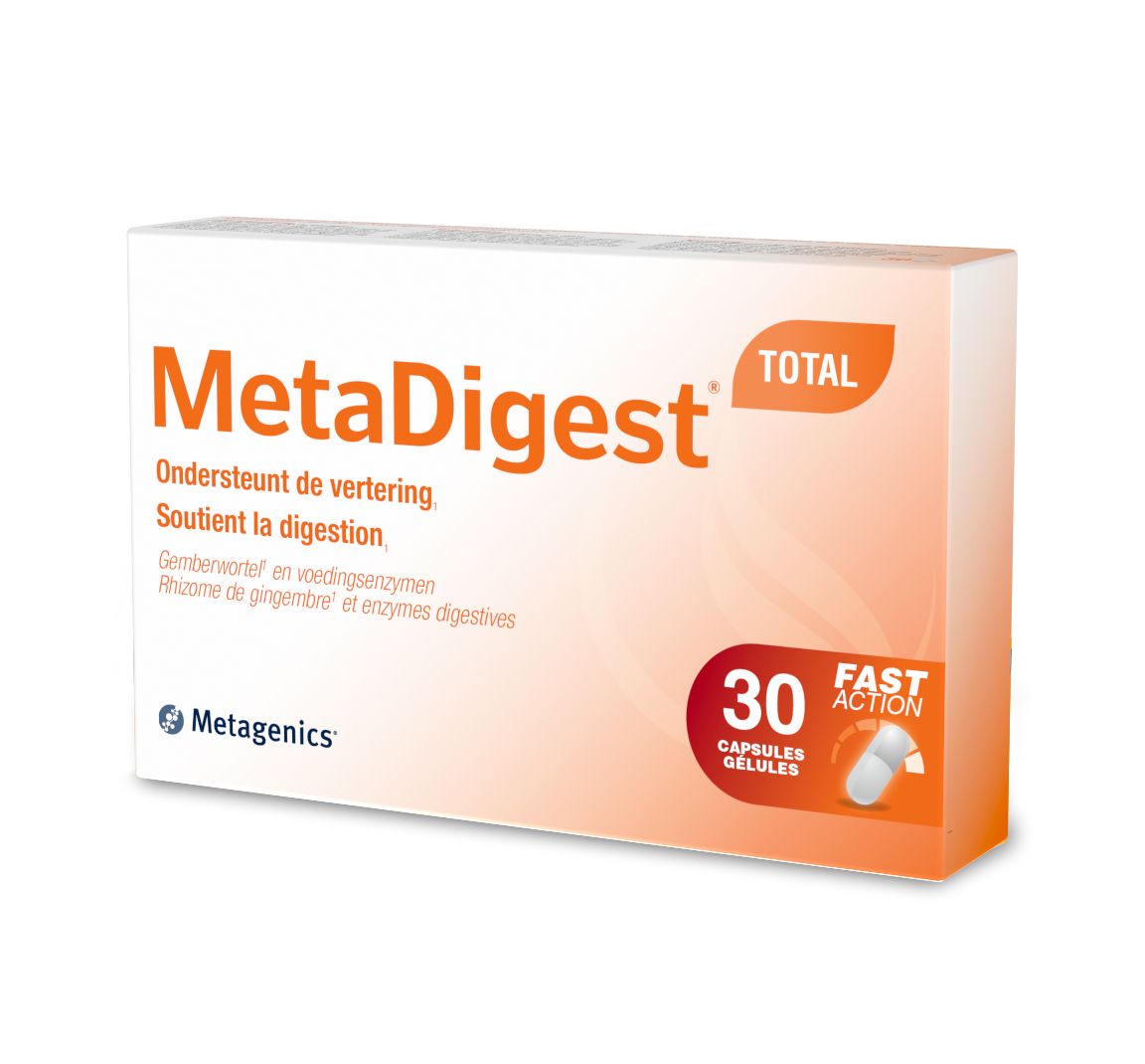 Metagenics Metadigest total capsules with fibers and enzymes, dietary supplement for digestive health, 30 capsules.