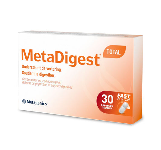 Metagenics Metadigest total capsules with fibers and enzymes, dietary supplement for digestive health, 30 capsules.