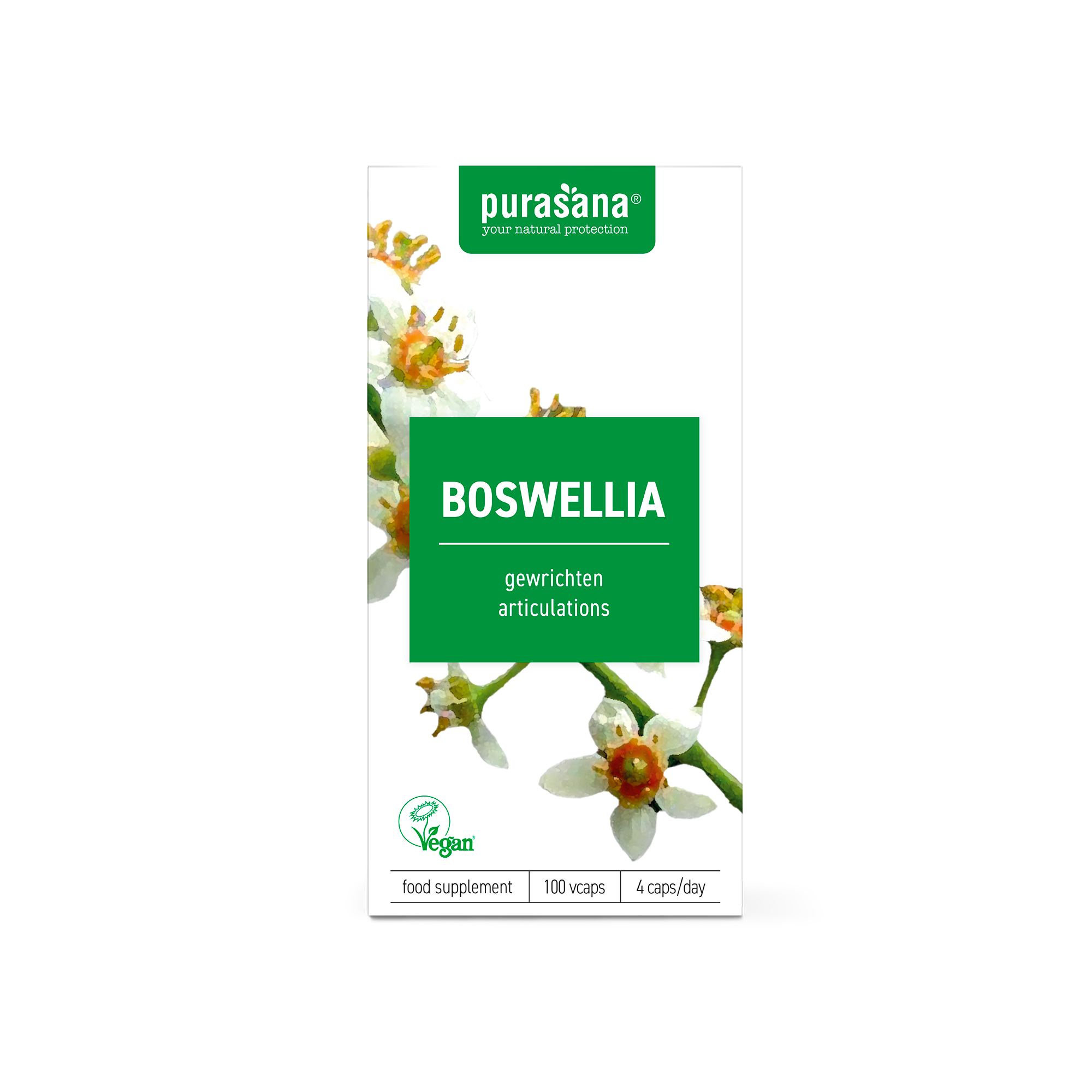 Purasana Boswellia vegan capsules, herbal supplement in vegetarian capsules, natural herbal remedy for joint support.