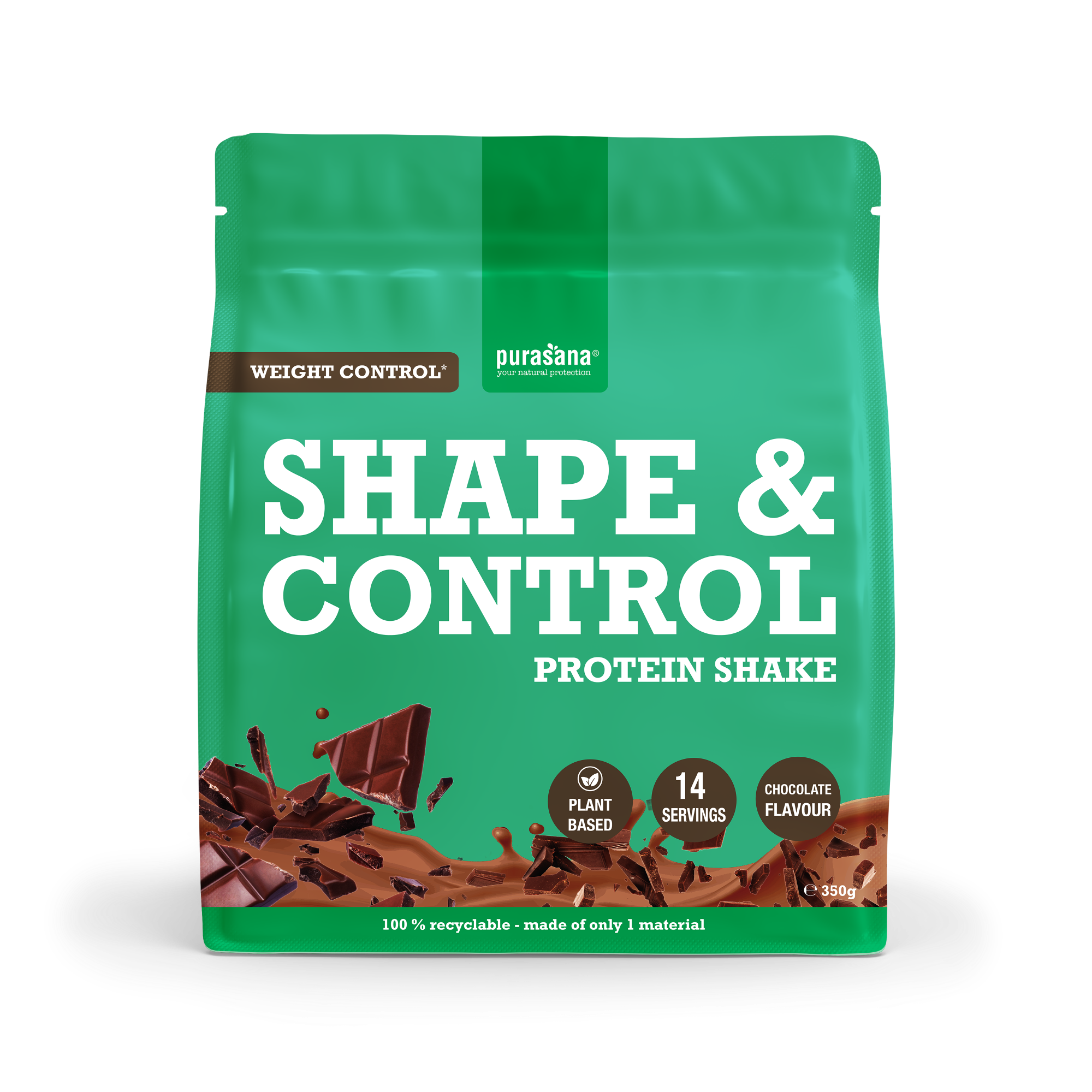 Purasana Shape & control plant protein chocolade 350.00 Gram