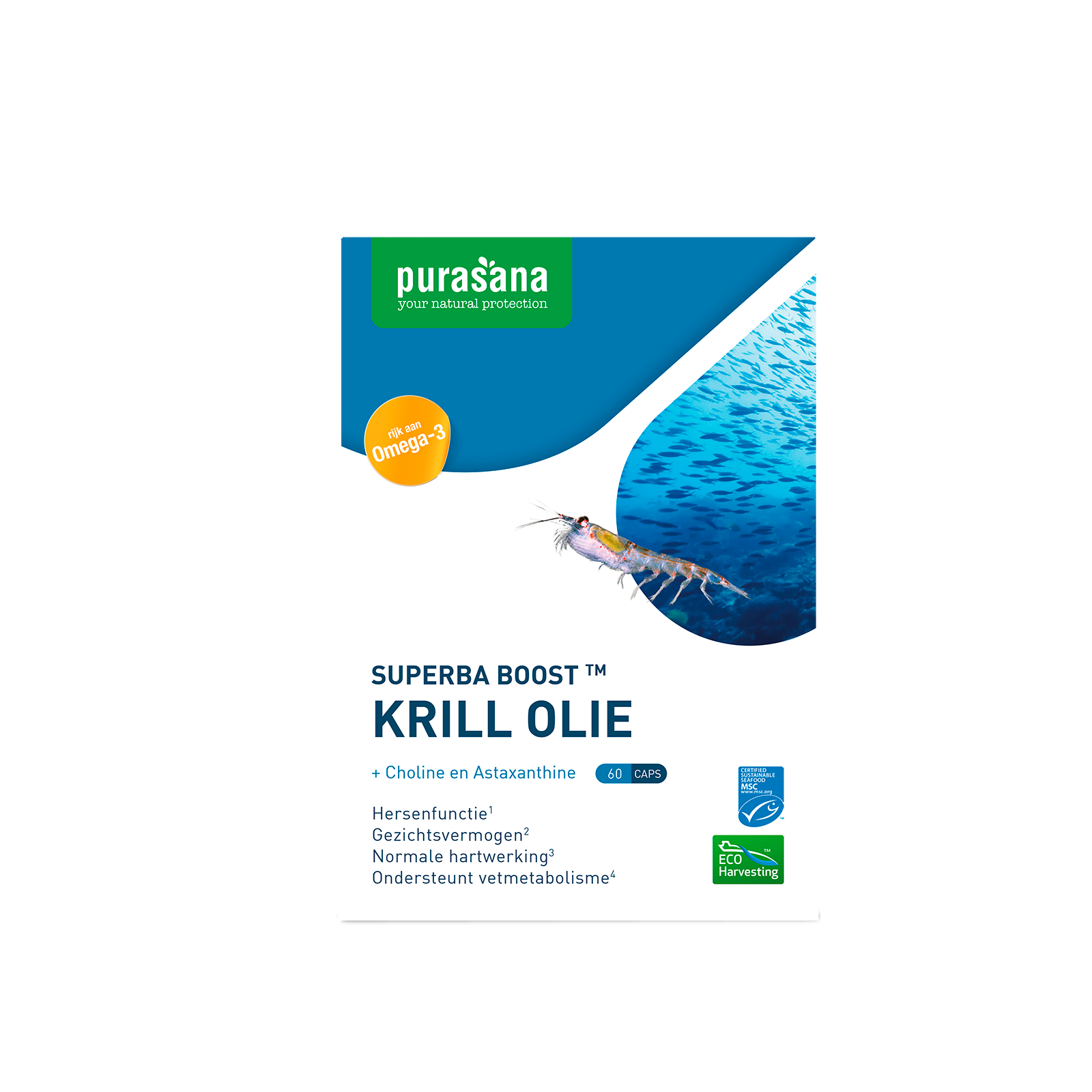 Purasana Krill Oil capsules with omega fatty acids, softgel capsules for supporting heart and joint health.