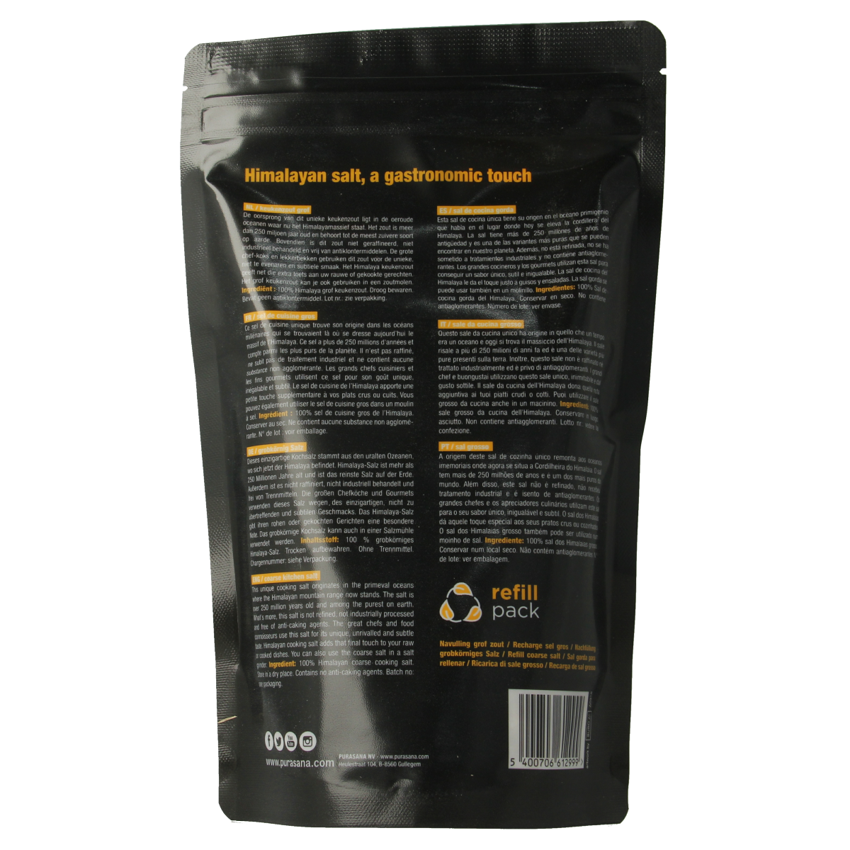 Purasana Himasala coarse kitchen salt container with herbal and spice mix, 1 kg, for cooking and seasoning.