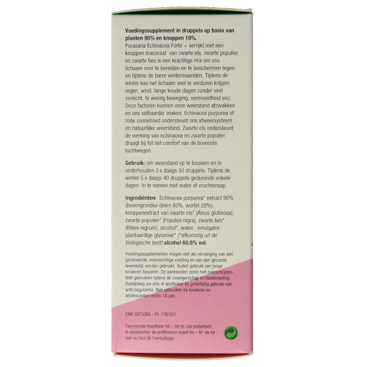 Purasana Echinacea Forte vegan herbal supplement bottle, 100ml, in a natural setting with herbal ingredients and packaging.
