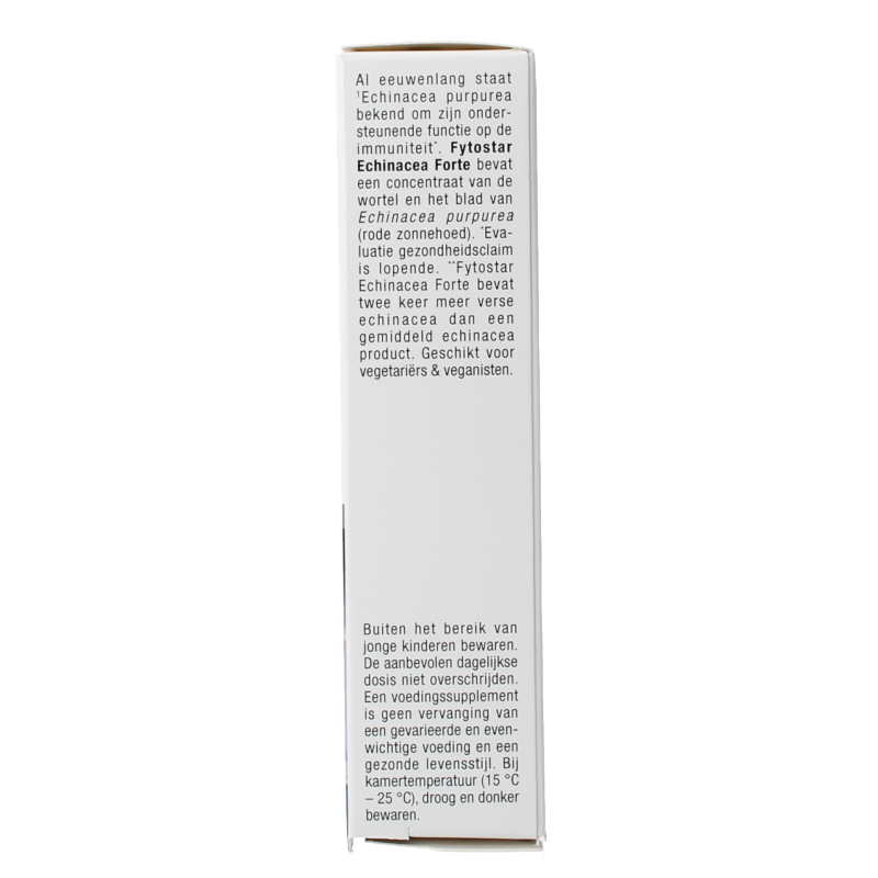 Fytostar Echinacea Forte 1215 herbal supplement capsules in a white bottle, designed for immune support.