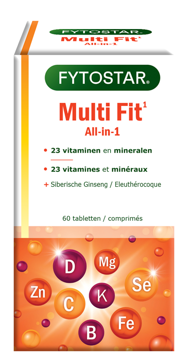 Fytostar Multi Fit multivitamin tablets in a blister pack, offering essential vitamins and minerals for daily health.