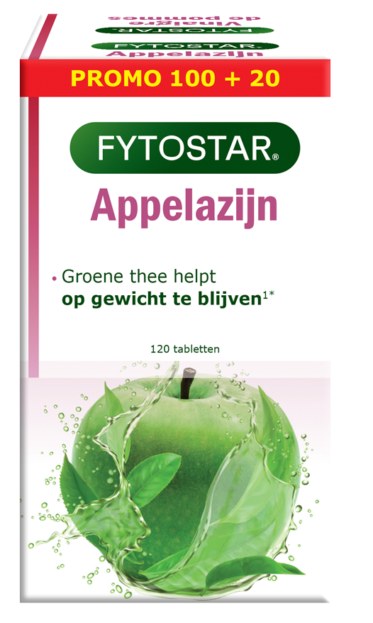 Fytostar Appelazijn 1200 maxi herbal supplement in bottle, 120 tablets, natural herbal preparation for wellness.