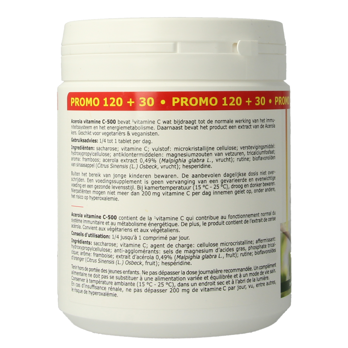 Fytostar Acerola Vitamin C 500 chewable tablets, orange-flavored dietary supplement with 150 tablets in bottle