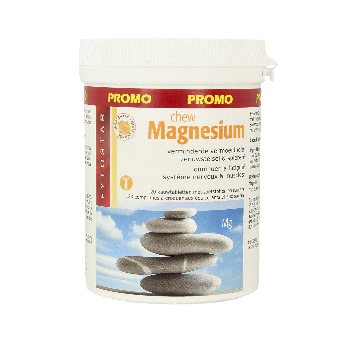 Fytostar Magnesium chewable tablets, mineral supplement, showing a close-up of the chewable tablets in their packaging.