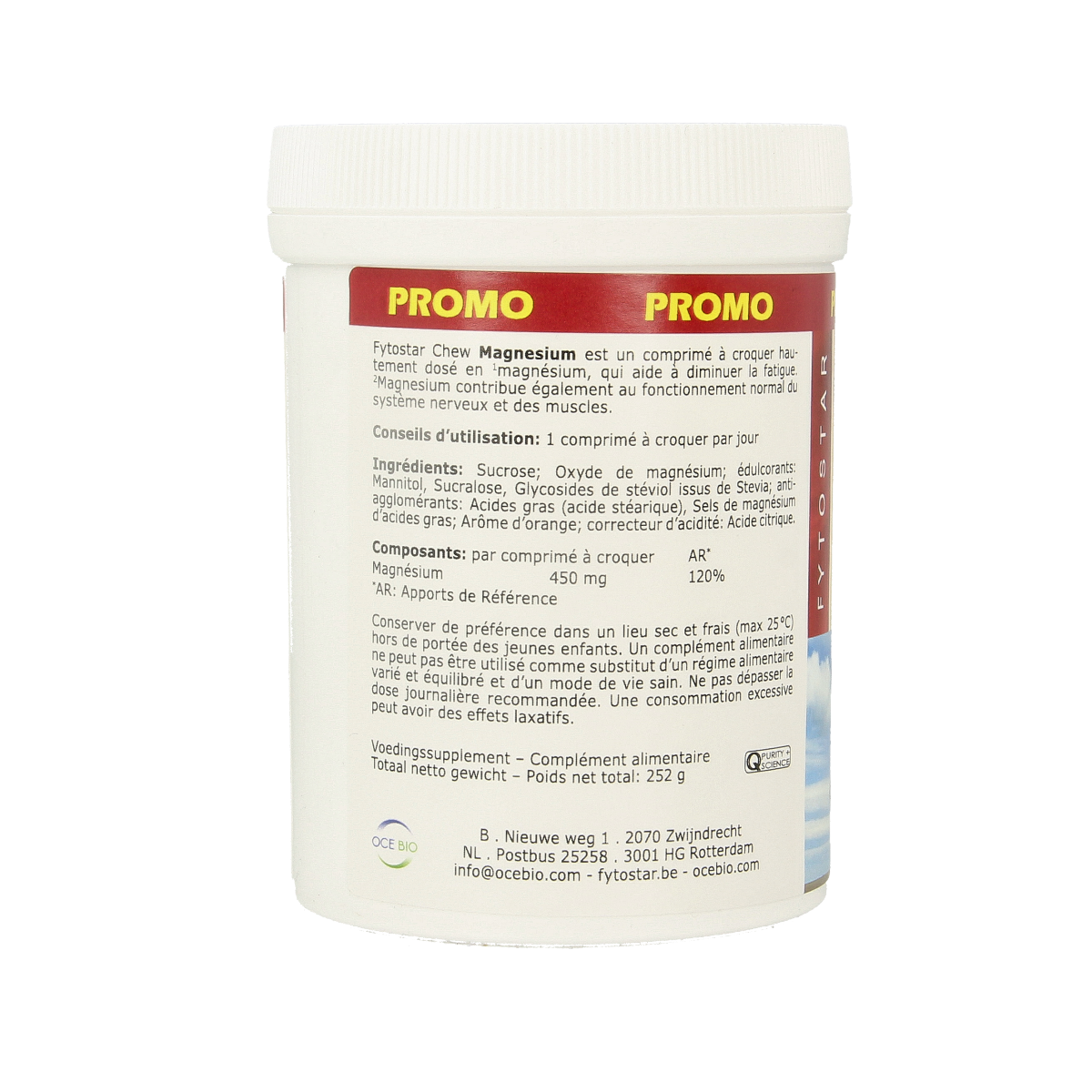 Fytostar Magnesium chewable tablets in a blister pack, dietary mineral supplement for magnesium intake, 120 chewable tablets.