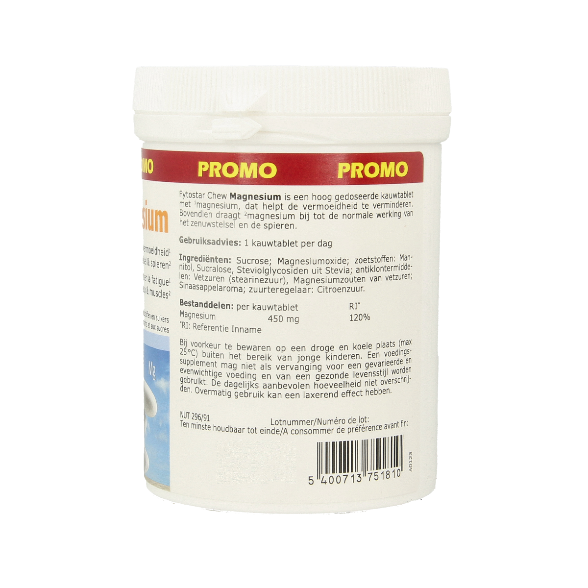 Fytostar Magnesium chewable tablets in a container, showing the mineral supplement designed for easy chewing and absorption.