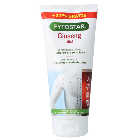 Fytostar Ginseng Plus muscle and joint cream in a 200ml tube, designed for muscle and joint care with ginseng extract.