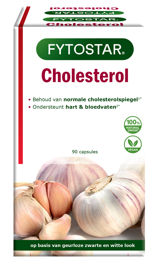 Fytostar Kruidenpreparaten Cholesterol capsules in a bottle, dietary supplement for cholesterol management.