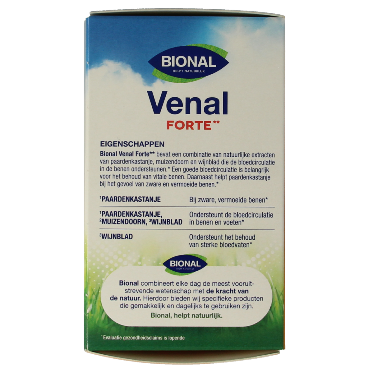 Bional Venal Forte herbal supplement capsules in a bottle, showing the product label and capsules inside.
