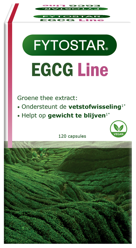 Fytostar EGCG capsules, herbal supplement in a white bottle with green label, 120 capsules for health and wellness.