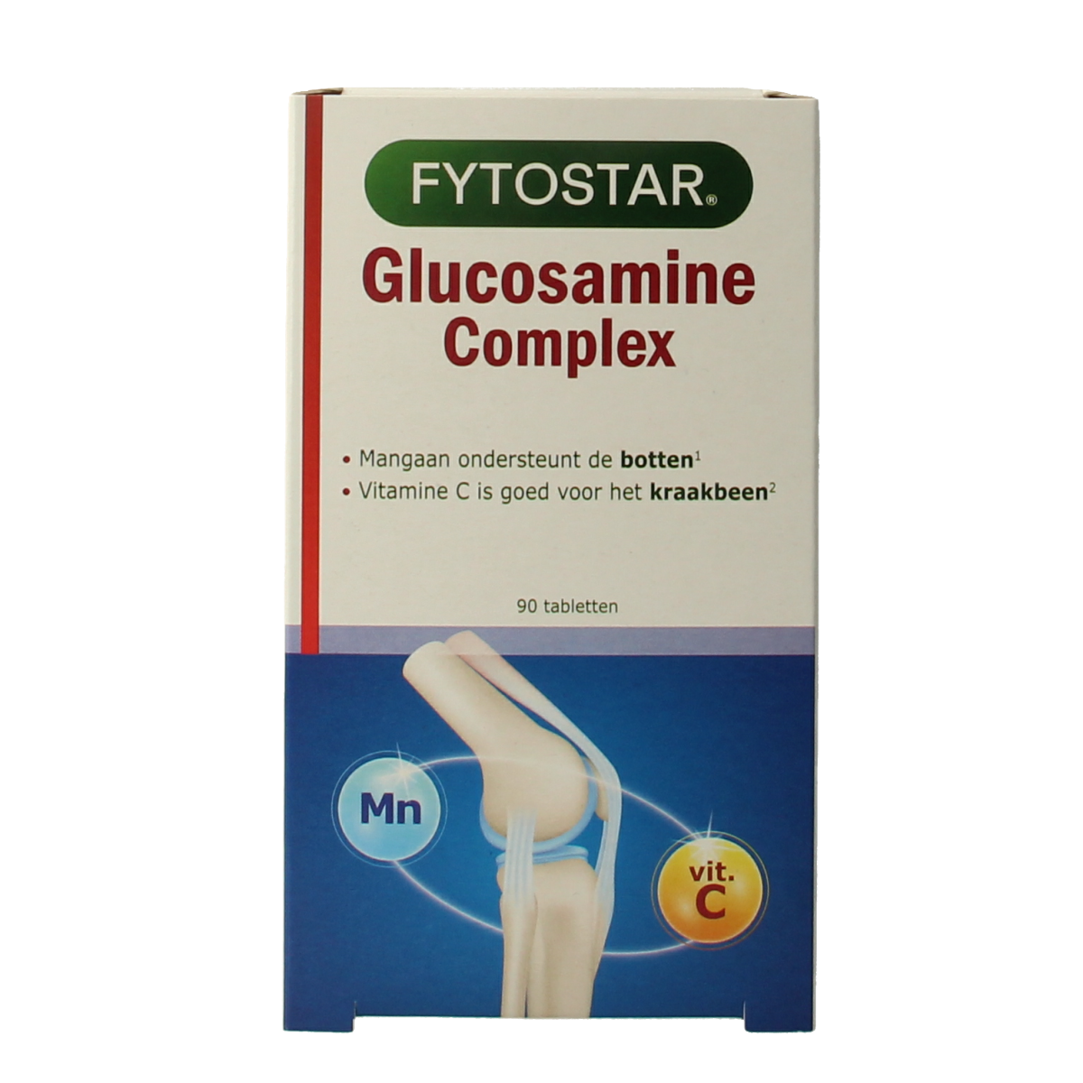Fytostar Glucosamine 1500 mineral supplement tablets, 90-count, for joint support and mobility, shown in blister packaging.