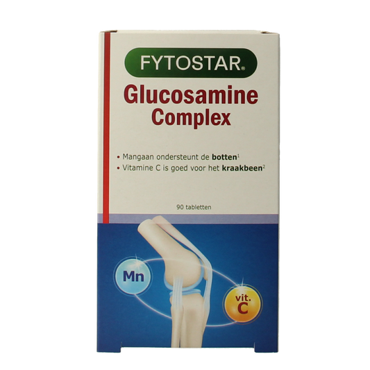 Fytostar Glucosamine 1500 mineral supplement tablets, 90-count, for joint support and mobility, shown in blister packaging.