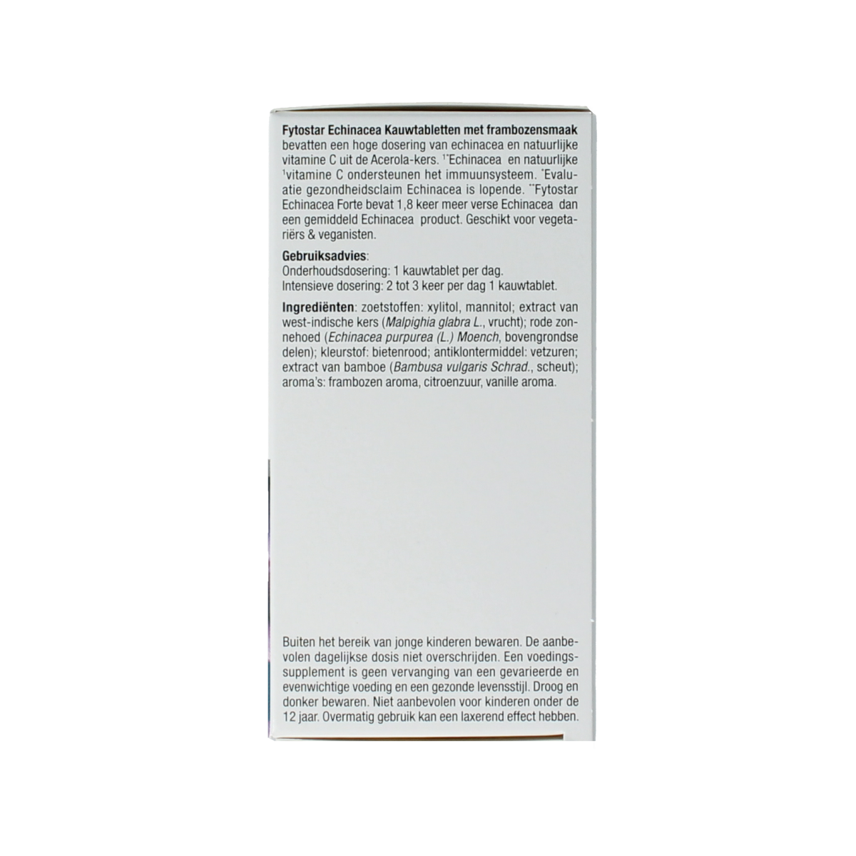 Fytostar Echinacea Forte chewable tablets, herbal supplement with echinacea for immune support, in a white container.