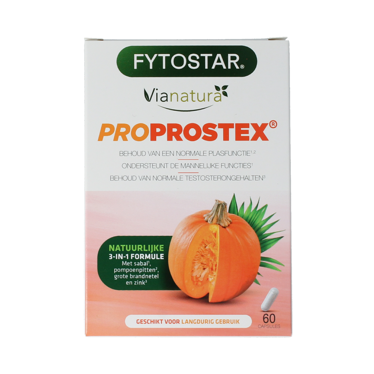 Fytostar Proprostex 60 capsules, dietary supplement with herbal ingredients, in a white bottle with label.
