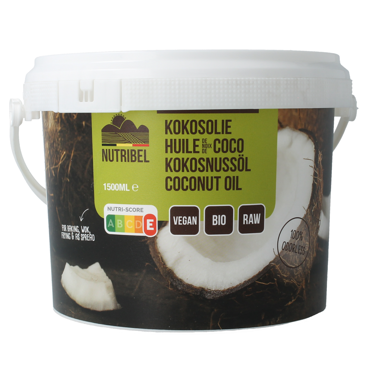 Nutribel geurloze biologische kokosolie in 1500 ml, pure coconut oil from the Oils and Fats category.