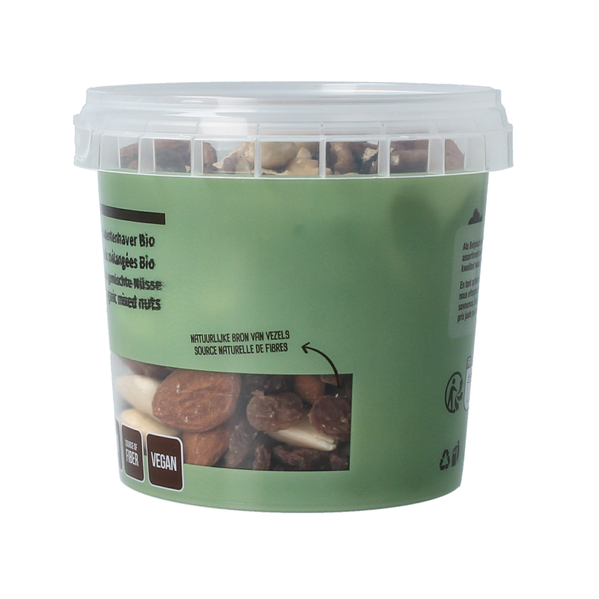 Nutribel bio studentenhaver raw superfood in 200g package, close-up of the healthy nut and seed mixture.