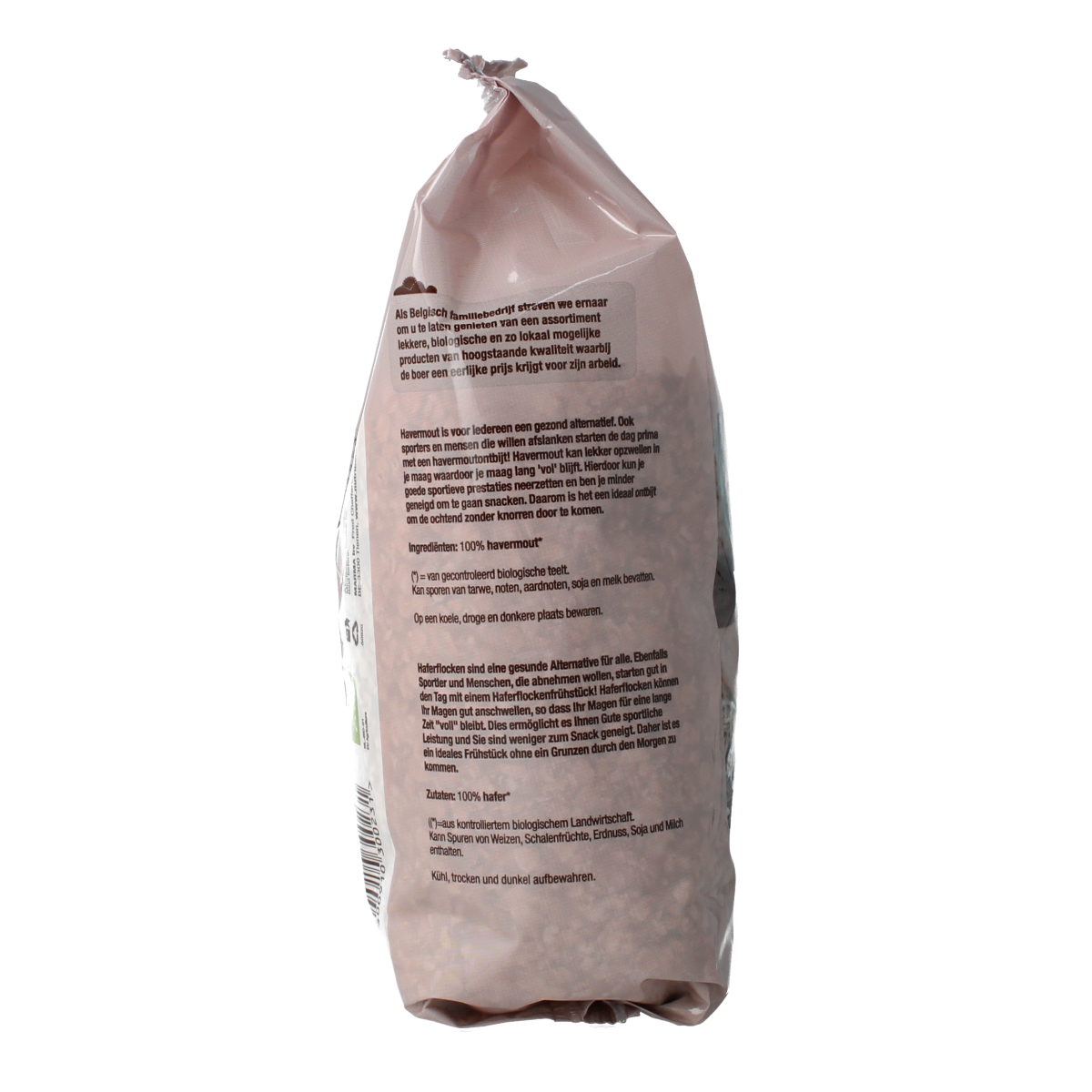 Organic Nutribel Havermout breakfast cereal in 500g package, showing oats in a natural, wholesome state.