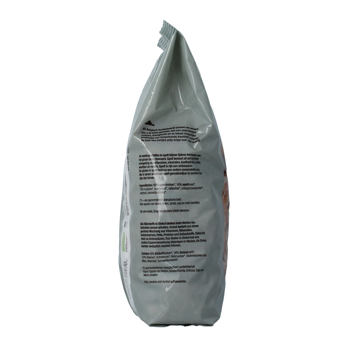 Organic Nutribel Speltmuesli breakfast granola in a 500g package with visible spelt grains and a natural, wholesome appearance.