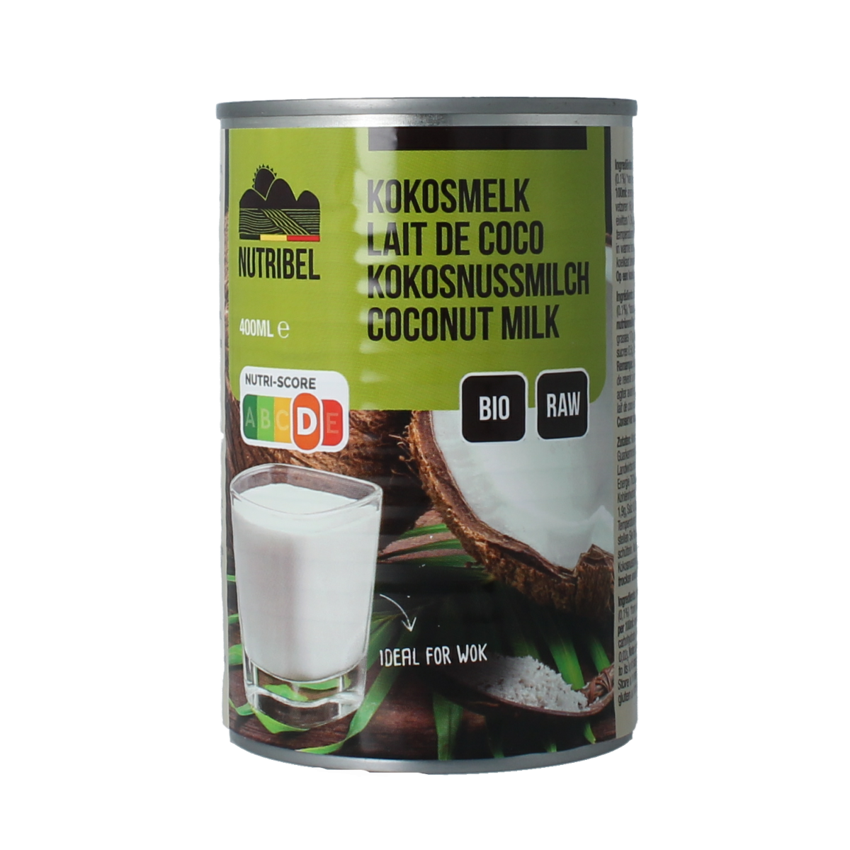Nutribel gluten-free organic coconut milk in a 400ml bottle, suitable for sauces and flavoring in cooking.