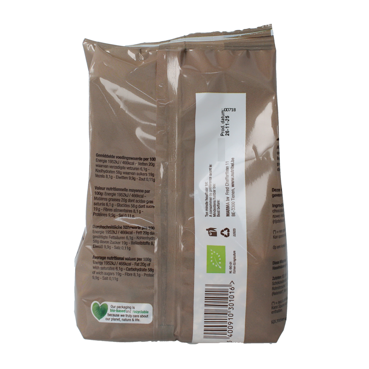 Nutribel organic chocolate granola in a 300g package, perfect for breakfast or snacks.